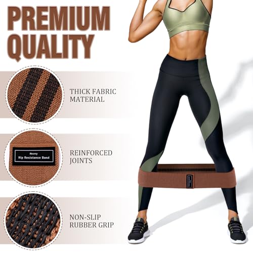 12 Pcs Fabric Resistance Bands for Working Out Non-Slip Booty Exercise Loop Bands for Women Men Glutes Hip Thigh Butt Yoga Pilates Fitness Gym, Light Medium Heavy - color: Dark Brown, style: Heavy Resistance