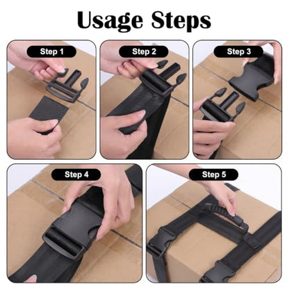 2Pcs 2 Size Black Carrying Strap with Handle, 63 inch 137.8 Inch | Adjustable Nylon Moving Belt for Yoga Mat Straps for Carrying Heavy-Duty H-Shaped Design Luggage Strap