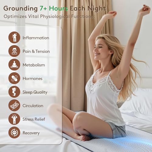 Graphene Grounding Mat for Bed, Sleep & Pain Relief, Queen Size | Conductive Graphene Material with 15ft Cord & 100K Ohm Safety Resistor, Grounding Mat for Bed, Desk, Office & Couch - size: Queen