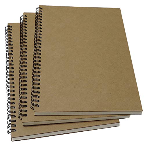 YUREE B5 Spiral Notebook/Spiral Journal Unruled, 100gsm Thick Blank Paper & Hard Kraft Cover, 65 Sheets (130 Pages), 3-Pack, 10.5" x 7.2", Brown - color: Brown
