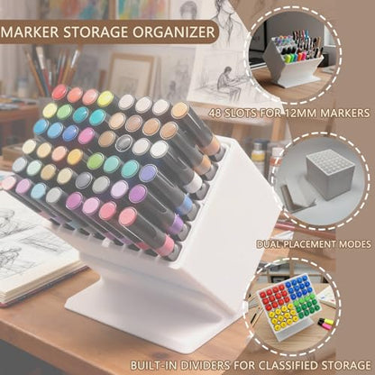 Marker Storage Organizer, 48 Slots 12mm Marker Storage, Vertical/45° Angle | Placement, Desk Marker Organizer With Dividers, For Home and Office