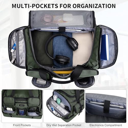 WITZMAN Duffle Bag for Men 55L Nylon Travel Weekender with Shoe Compartment - color: Classic Green