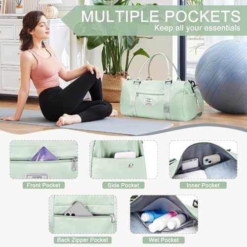 Gym Bag Womens with Shoes Compartment Travel Duffel Bag Mint Green - color: B16-Mint Green+Toiletry Bag