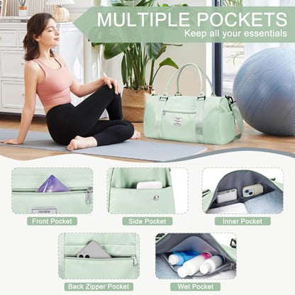 Gym Bag Womens with Shoes Compartment Travel Duffel Bag Mint Green - color: B16-Mint Green+Toiletry Bag