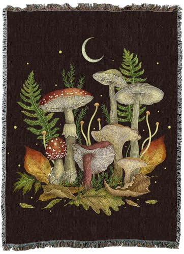 Pure Country Weavers Autumn Mushrooms by Episodic Drawing - Gift Tapestry Throw Blanket Woven from Cotton - Made in The USA (60X80) - color: Autumn Mushrooms, size: 60x80