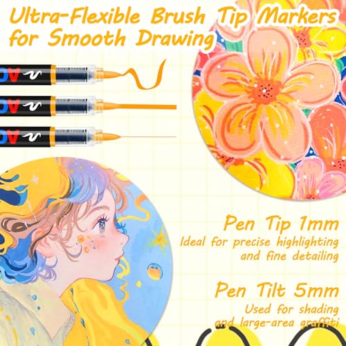 72 Colors Acrylic Paint Markers, Colored Paint Pens Brush Tip with Direct-Liquid Ink Control System, Water-Based Coloring Markers Set for Pumpkin Decorating Kit, Rock, Fabric, Wood, Wood, Art Supplies - color: 72 Colors Brush Tip