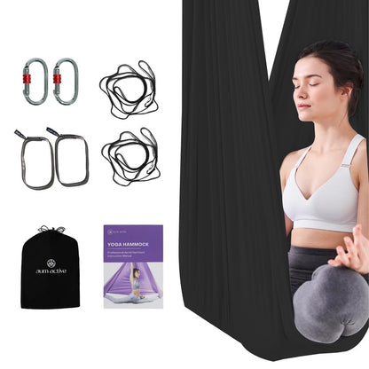 Aerial Yoga Hammock Swing, 4.5 Yards, Aerial Silks with Hardware - color: Black, size: 5.5 yards