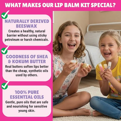 Kalakaram DIY Lip Balm Making Kit - Make 15 Lip Balms with Shea & Kukum Butter, Beeswax, Vitamin E Oil, Grapeseed & Essential Oils, DIY Activity Kit for Kids & Craft Kit for Girls 9-12