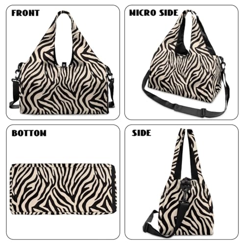 Yoga Gym Bag with Removable Adjustable Shoulder Strap, Shoe Compartment & Top Yoga Mat Holder 17.72x8.66x9.84in - color: Black Zebra Stripe Print