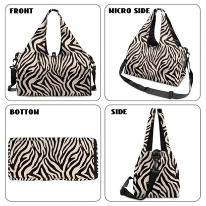 Yoga Gym Bag with Removable Adjustable Shoulder Strap, Shoe Compartment & Top Yoga Mat Holder 17.72x8.66x9.84in - color: Black Zebra Stripe Print