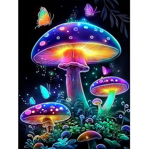DIYDECORFUN Mushroom Diamond Art Kits for Adults,5D Full Drill Round Diamond Painting for Beginners,DIY Paint with Diamonds Mushroom Gem Arts Crafts for Wall Office Decor 12x16 Inch - color: QD91