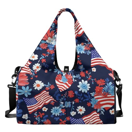 Yoga Gym Bag with Removable Adjustable Shoulder Strap, Shoe Compartment & Top Yoga Mat Holder 17.72x8.66x9.84in - color: American Heart Flag Print