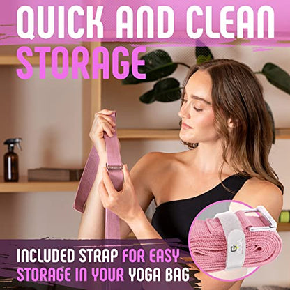 Gradient Fitness Yoga Strap, Friction-Less Easy-Feed Buckle, Super Soft Cotton/Polyester Blend Webbing, Free eGuide. (8 Feet) - color: Pink