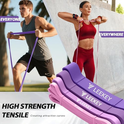 LEEKEY Resistance Bands for Pull Up Assist, Exercise & Workout Bands Set | Long resistance bands for pull up assist, strength training, physical therapy, stretching, home gym - color: 15-125LBS PINK PURPLE