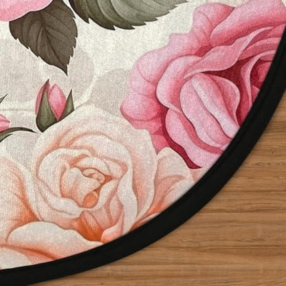 Pink Rose Round Area Rug 5Ft Spring Flower Circle Carpet Floor Mat - color: Pink Rose, size: 5 ft