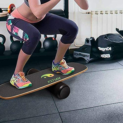 Fitlaya Fitness Balance Board Trainer Wooden Training Equipment for Fitness Workout, Hockey‎, Skateboarding, Surfing and Snowboarding - style: YING YANG