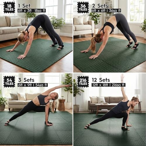 18 Pcs EVA Foam Floor Tiles, Puzzle Exercise Mat Set for Gym - color: Evergreen