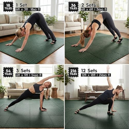 18 Pcs EVA Foam Floor Tiles, Puzzle Exercise Mat Set for Gym - color: Evergreen