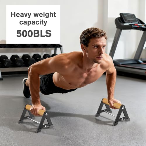 Push Up Stand, Pushup Handles for Strength Training, Heavy-duty Stainless Steel Push Up Bars Gym Exercise Equipment, Hold Up to 500lbs, 1 Pair - color: Wood handle Black