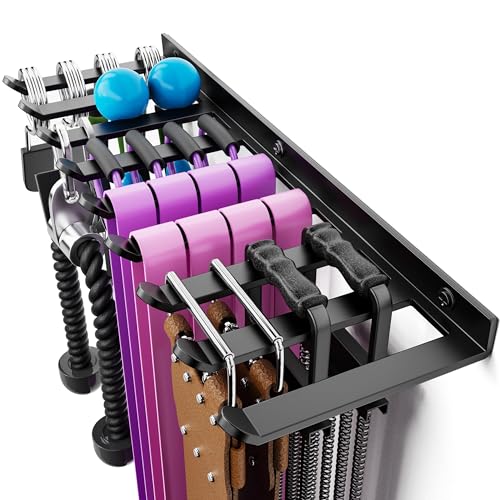 Wall-Mounted Home Gym Equipment Storage Rack for Resistance Bands, Barbell Bars, Cable Attachments, Lifting Belts, Jump Ropes, and Chains - size: Medium