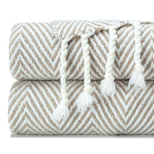 Chanasya Premium Chevron Super Soft Acrylic Throw Blanket with Tassels Cozy Lightweight Fluffy Blanket for Bed Sofa Chair Couch Living Bed Room Beige and White Blanket (50x65 Inches) Taupe - color: Taupe