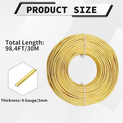 9 Gauge Aluminum Craft Wire, 100 Feet 3mm Bendable Metal Wire for Jewelry Making, Sculpting and Floral Design, Soft Armature Wire for DIY Crafts (Gold) - size: 9 Gauge(3mm), style: Gold