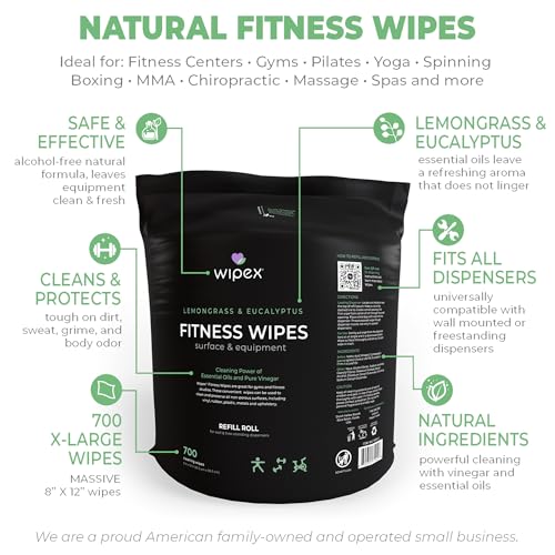 Wipex Plant-Based Gym Wipes Refill, 700 Count + Reusable Bucket, Lemongrass Fitness Equipment Cleaning Wipes, Eco-Friendly Gym & Fitness Wipes for Machines, Studios & Wellness Centers, Pack of 2 - size: 700 Count (Pack of 2), style: Original Lemongrass +