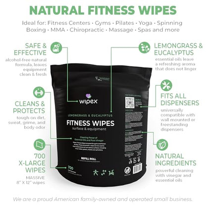 Wipex Plant-Based Gym Wipes Refill, 700 Count + Reusable Bucket, Lemongrass Fitness Equipment Cleaning Wipes, Eco-Friendly Gym & Fitness Wipes for Machines, Studios & Wellness Centers, Pack of 2 - size: 700 Count (Pack of 2), style: Original Lemongrass +