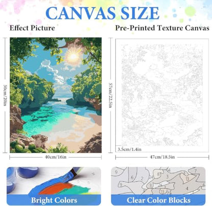 ZRIZQ Landscape Paint by Numbers Kit for Adults Beginner,Beach,16x20 | Full set with rich paints,wooden brushes,rolled canvas.Calming activity.Beginner friendly.Just open and paint. - color: 16"X20"Rolled Canvas-Beach 4
