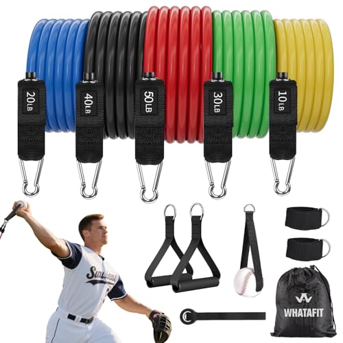 WHATAFIT Resistance Bands with Handles, 5-Level Exercise Bands for Workout - color: 10-150LB colorful with baseball