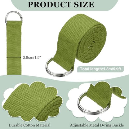 Yoga Strap for Stretching, Athletic Stretch Band with Adjustable Metal D Ring Buckle Yoga Bands - color: Dark Green, size: 5.9ft