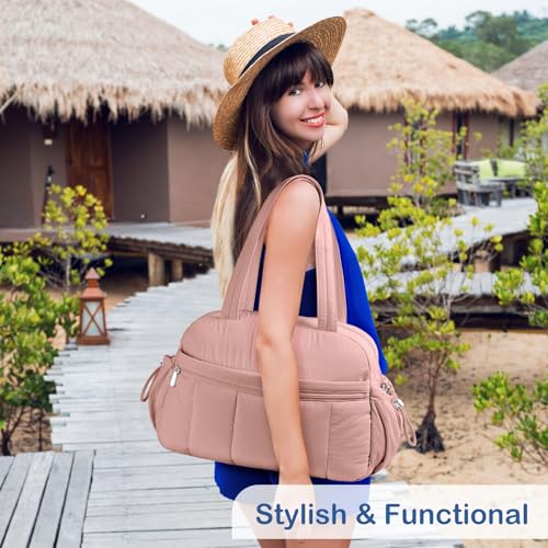 TOPDesign Travel Duffel Bag for Women, Puffer Gym Bag Sports Tote with Wet Pocket, Carry On Weekender with Luggage Sleeve (Dark Pink) - color: Dark Pink