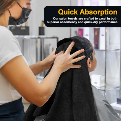 UNIMADE Salon Towels 48 Pack, Microfiber Barber Towel Bulk,(16x29 inches) Fast Drying Hair Towels Super Soft Black Hnad Towels for Gym, Salon, Bath, Spa Use and Home Hair Care(Not Bleach Proof) | (16x29 inches) Hair-Drying Cloth Super Soft Black Hand Clot
