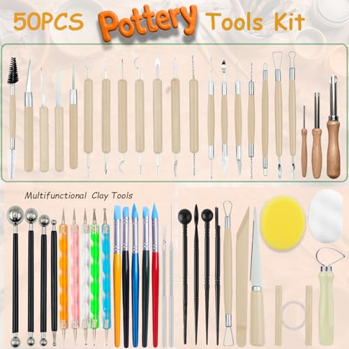 OMTRS Clay Sculpting Tools Kit, Pottery Clay Tools for Adult, Beginners and Artists, Pottery Carving Kit for Pottery, Dotting, Molding, Shaping (Natural) - color: Natural