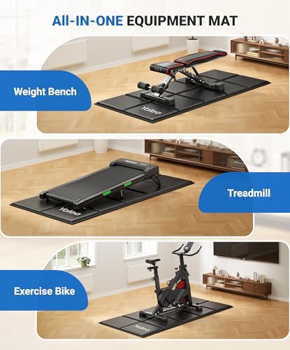 YOLEO Treadmill Mat Walking Pad Mat for Carpet, 63"x30" Foldable Exercise Equipment Mats - 1/4" Thick Non-Slip, Shock Absorbing, Hardwood Floor Protection for Exercise Bike/Weight Bench/Treadmill/Yoga - size: 63" X 30"