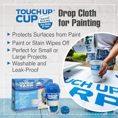 Touch Up Fabric Tarp Painters Drop Cloth for Painting, 10’ x 5’ | Heavy Duty, Lightweight, Reusable, Thick Coated Wall, Floor, Furniture Covering, As Seen On Shark Tank Products