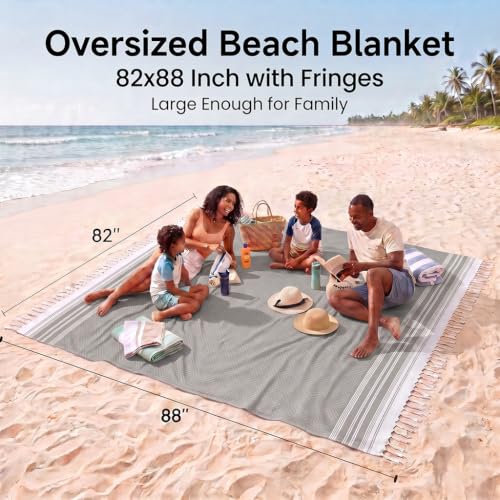Yongoes Turkish Beach Towel Blanket Oversized 82x88 Dark Grey Boho - color: Grey Dark, size: Extra Large 82"x88"（208x224cm）