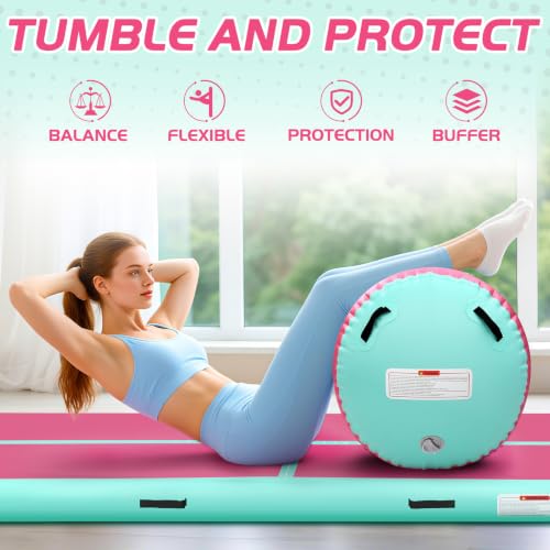 Inflatable Gymnastics Air Roller Barrel Pink 47 * 29inch - color: Pink, size: 47*29 Inch