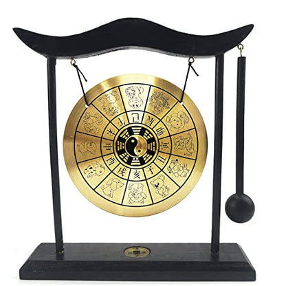 Hooshing Brass Gong Desktop Zen Art Feng Shui Decor, Gossipy Zodiac Signs - style: Chinese Zodiac