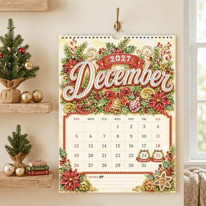 2027 Diamond Art Wall Calendar for Adults Beginners 12 Monthly Holiday Themes 9.9" x 6.7" Hanging Loop DIY Craft Wall Calendars with Notes Section for Home Office Planning-Holiday - color: Holiday