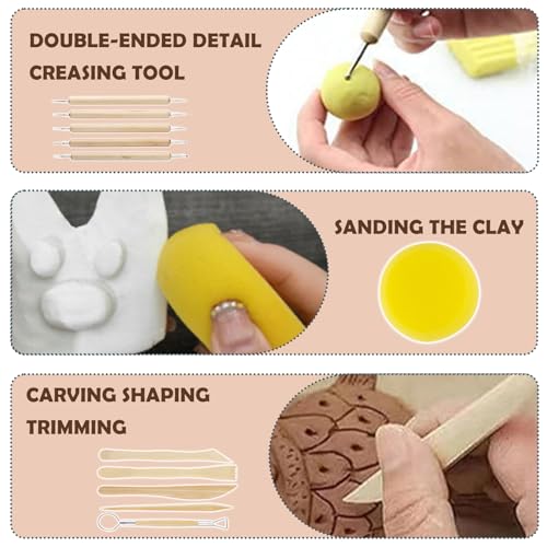 120ML Air Dry Clay Glaze with 29PCS Clay Tools Kit | Gloss Polymer Clay Kit and Clay Varnish, Pottery Tool Kit for Sculpting, Modeling, Shaping Crafts, Scratch Resistant