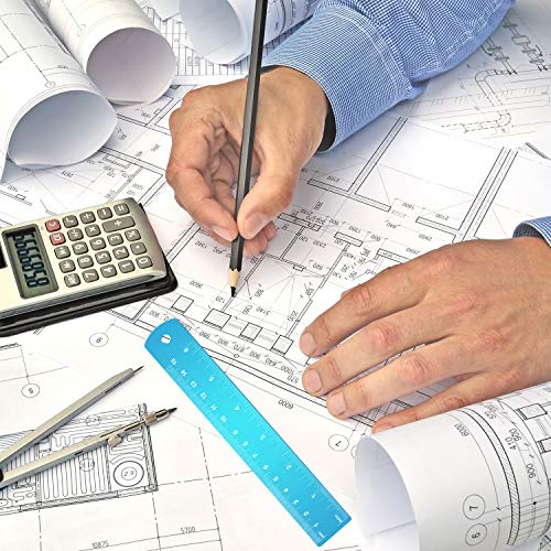 Stainless Steel Ruler and Metal Rule Kit with Conversion Table (Blue, 12 Inch, 6 Inch)