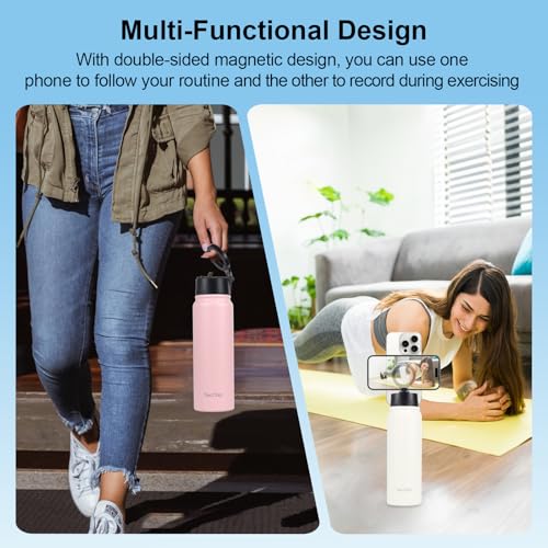 Insulated Water Bottle with Magnetic Phone Holder Compatible with MagSafe and iPhone,Double-Sided Magnet,Hot 12H Cold 24H,Stainless Steel Water Bottle Phone Mount for Sports Travel,27oz (Black) - color: Black