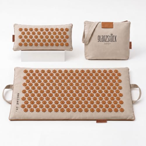Glanzstück Berlin® Acupressure Mat and Pillow Set Original - 6,850 Flower Tips for Balanced Stimulation, Linen Cover, Coconut Fiber Fill, Carry Bag - 28" x 16.5" Massage Mat for Back, Neck & Feet - size: XL Original