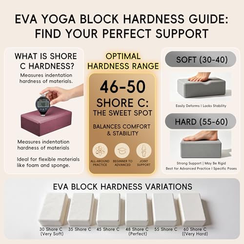 High Density EVA Yoga Blocks 2 Pack, 280g Pro-Level Exercise Brick (46-50 Shore C Firmness), Odor-Free & Non-Slip Foam Props for Yoga, Pilates & Stretching - color: rose purple
