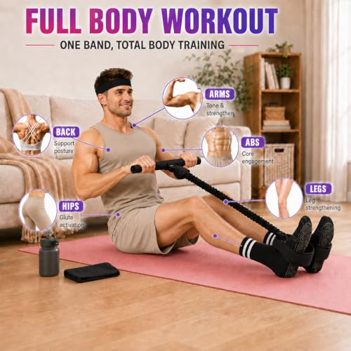 Sit Up Pedal Resistance Band, Upgraded Stitched Core Workout Equipment, 3-in-1 Anti-Snap Pull Rope Stretching Kit with Non-Slip Yoga Socks & Sports Headband - color: C-Black, size: 75LB