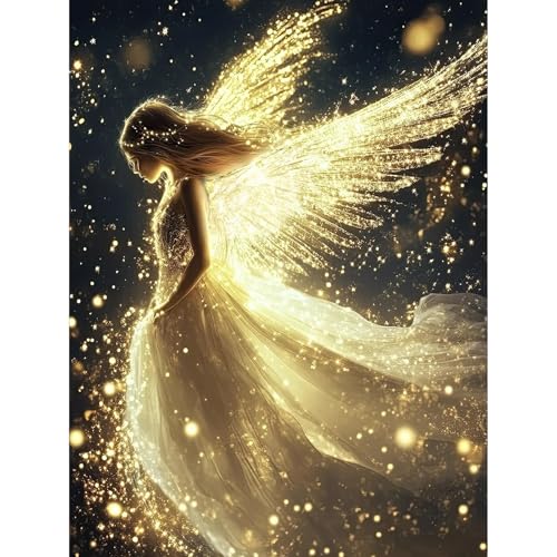 Okarina Diamond Art Kits for Adults & Beginners, Angel Diamond Painting Kit | 5D Full Drill Gem Art with Shiny Angel Wings, Round Diamond Dots, Home Wall Decor & Gift, 12 x 16 Inch - color: HMDPUS-25413
