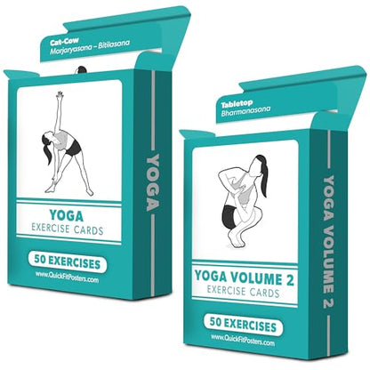 2 Pack Yoga Pose Exercise Cards Volume 1 & 2 - Yoga Positions and Workout Fitness Cards with Over 100 Poses - 2.5" x 3.5"
