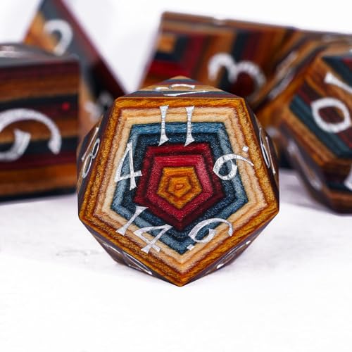 Wooden Dice Set Yellow Striped Wood DND Dice for D&D Tabletop Games | Iron Box, DM Gift, for Dungeons and Dragons Role Playing Games - color: Yellow Striped/Silver
