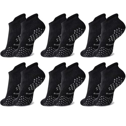 Hylaea Unisex Non Slip Socks with Grip for Yoga, Hospital, Pilates, Barre | Ankle, Cushioned - color: 6 Pairs Black, size: Large-X-Large